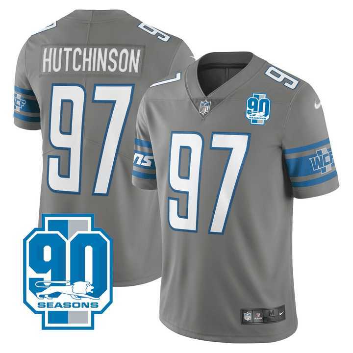 Mens Detroit Lions #97 Aidan Hutchinson Grey 2023 90th Anniversary Vapor Untouchable Limited Jersey Dzhi
